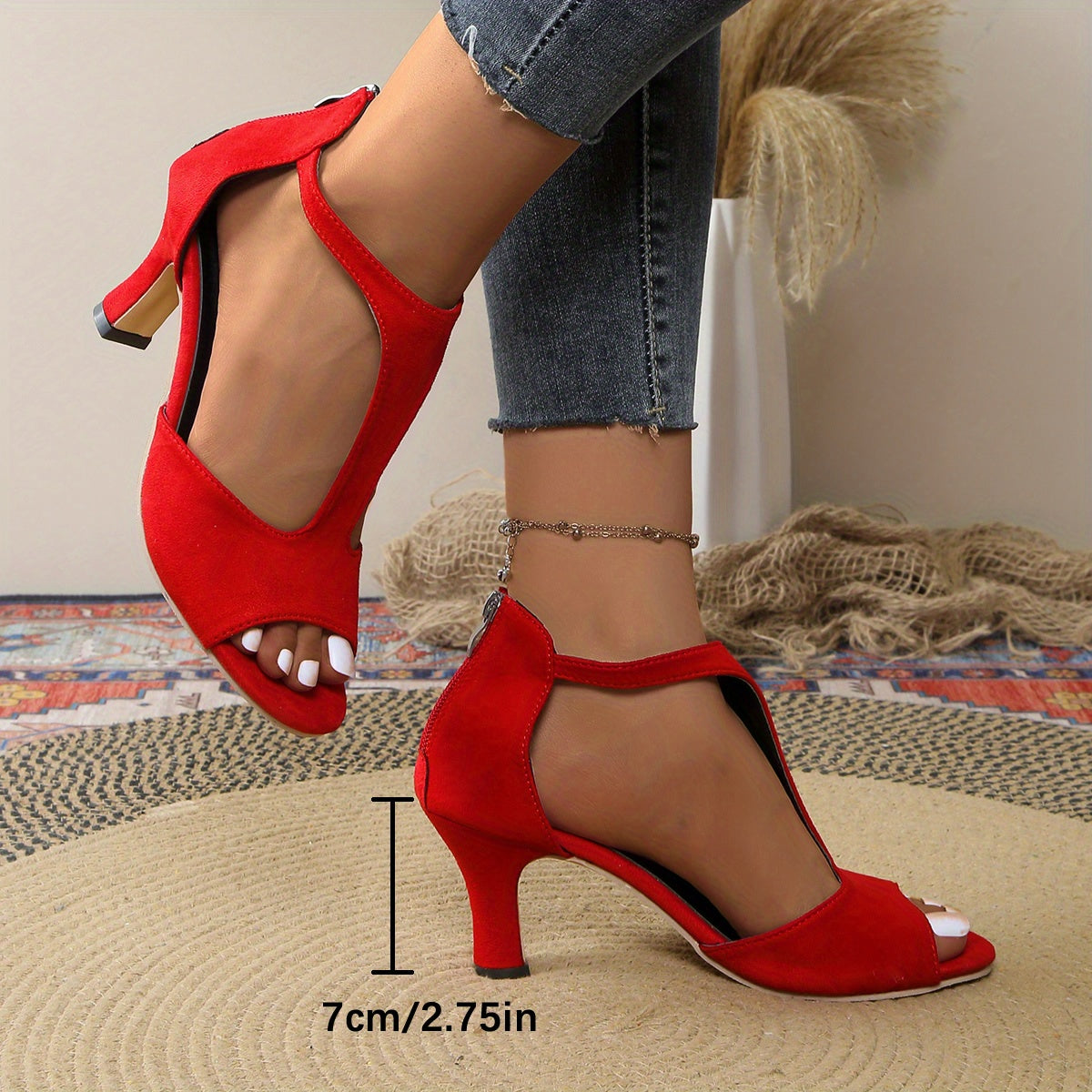 Elegant Red Stiletto Heels for Women - Sexy Back Zipper, Open Toe, High Heel Fashion Shoes with Black Accents, All-Season Wear