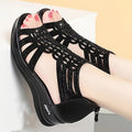 Summer Chic Women's Rhinestone-Embellished Wedge Sandals - Open Toe, Breathable Cut-Out Design, Comfortable Thick Sole, Fashionable Outdoor Shoes with Back Zipper Closure, Black, High Heel Sandals